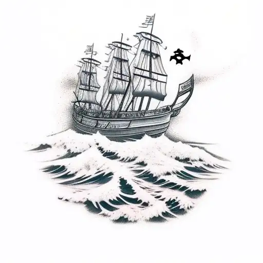 Stary Beach Night With Pirate Ship And Dog