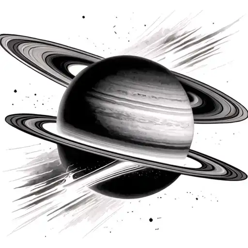 Saturn Planet With Flashes Like Stripes That Fly