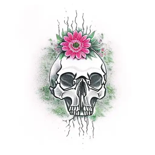 Smashed Skull With Flower Growing Though It