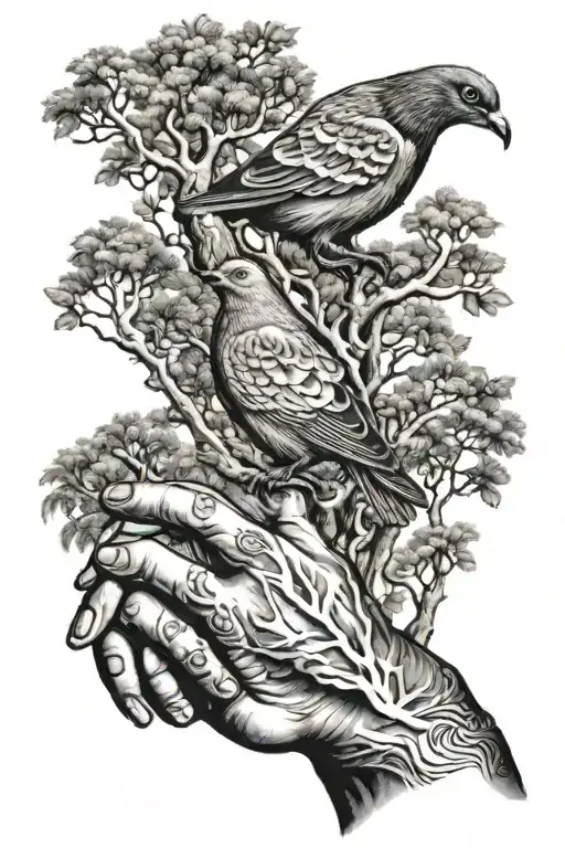 Hand And Pigeon And Tree