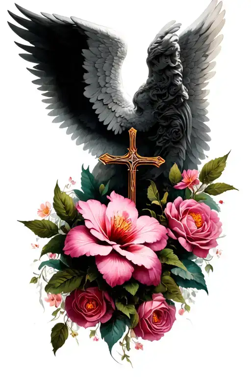 Angel Wing Pink Flower Christian Cross