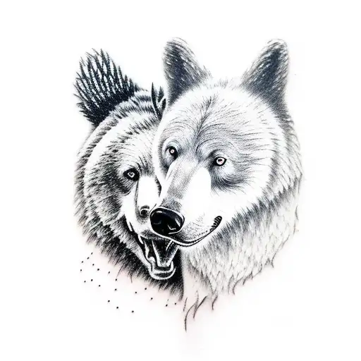 Bear And Wolf Fighting