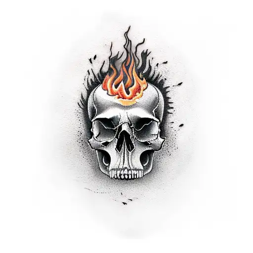 Half Human Half Skull In Flames