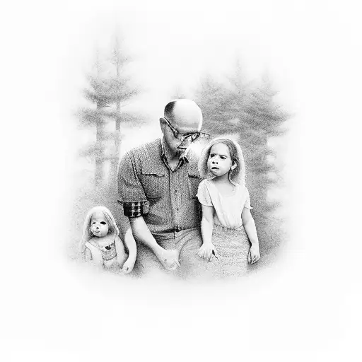 Father And Chilndrens With Forest