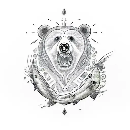 I Want A Tattoo Of A Bear Made Of Rocks With A Fish In Its Mouth