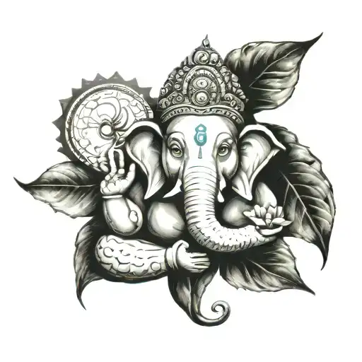 Moon Leaves Ganesh Face Surrounded