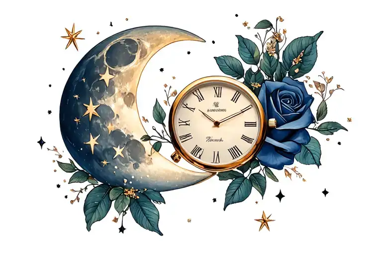 Rose Scroll Watch Moon Stars