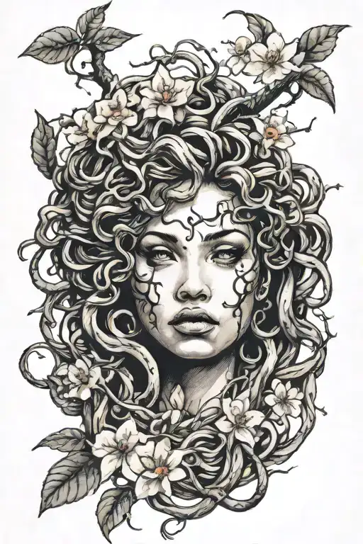 Medusa Face With Cherry Blossom Tree Growing Around Her