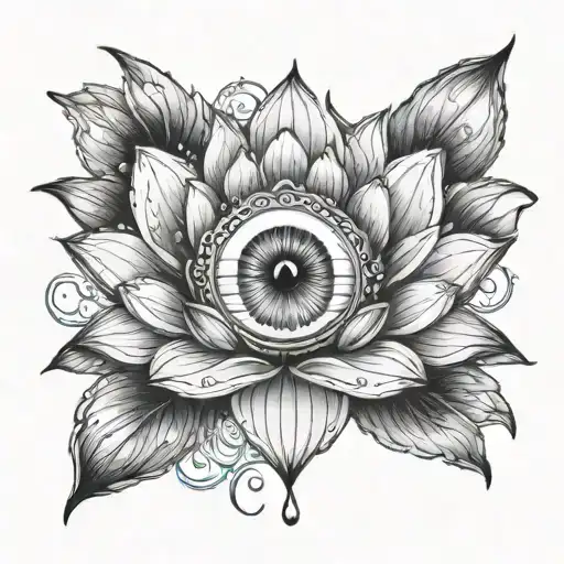 Lotus With Third Eye And Ocean Water Waves In Background