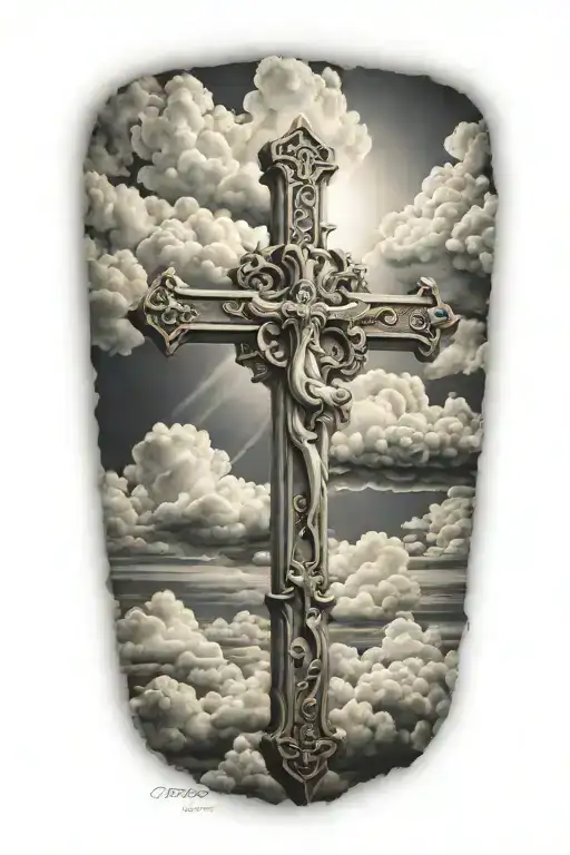 Cross With Clouds Around