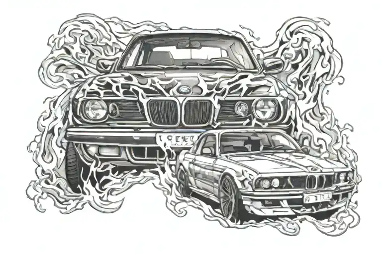 Bmw Car Front Flames Background