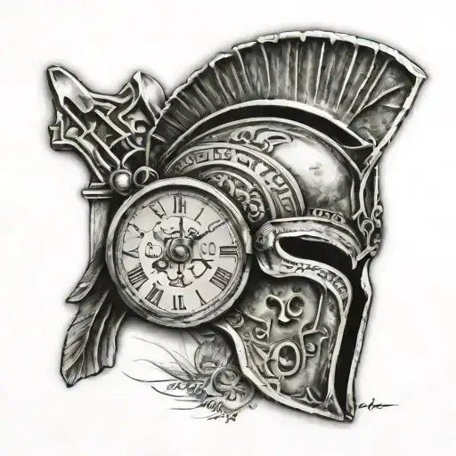 Spartan Helmet And Broken Watch And Roman Empire Word