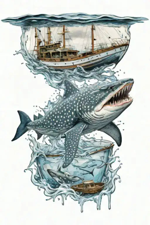 Whale Shark In Water With Boat