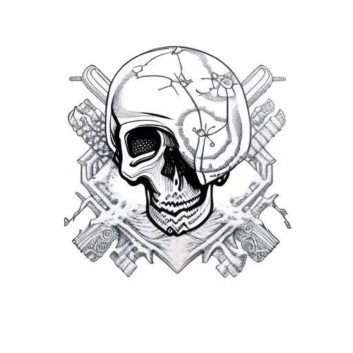 Snowboarder Skull With Pistols