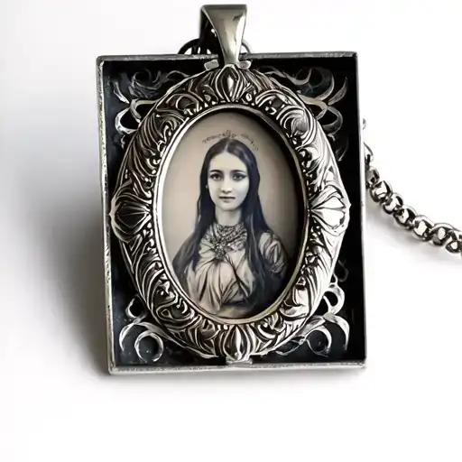 Open Medaillon On A Necklace With A Picture In It