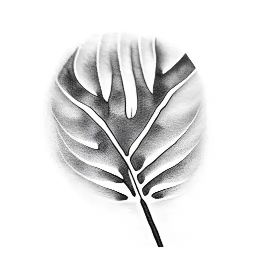 Black And White Outline Of One Cat Palm Leaf