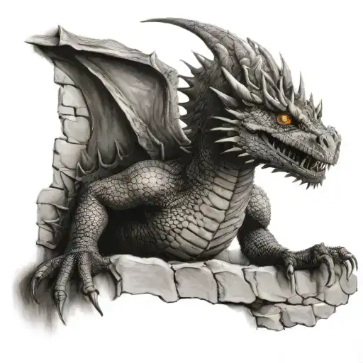 Realistic Dragon Crawling Up The Wall