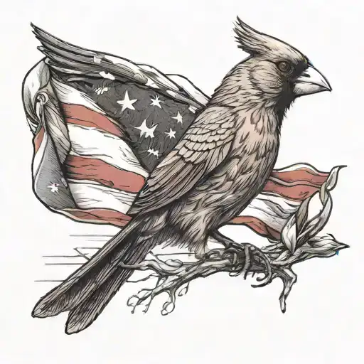 Fighting Cardinal With Scars With American Flag Flying In The Background