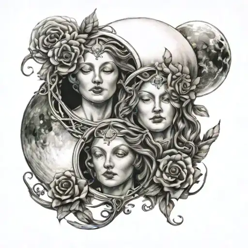 Moon Triple Goddess Rose Intertwined Within