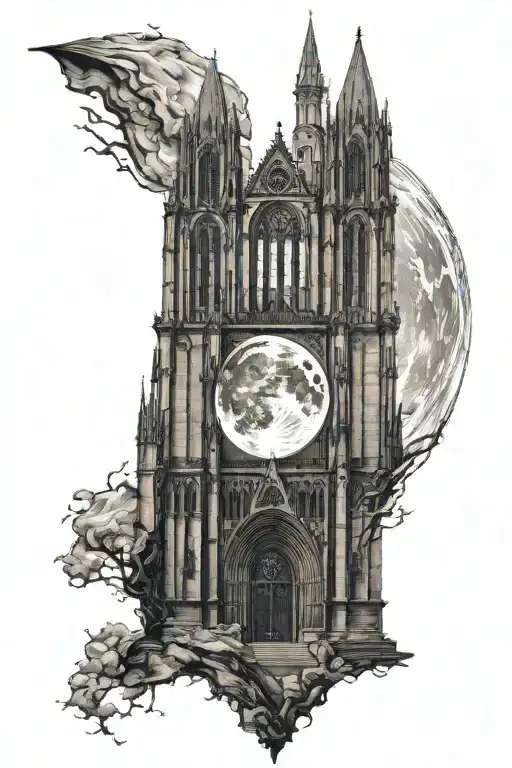 Gothic Cathedral With Moon