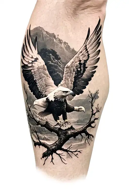 Landing Eagle Wings And Tree Branch