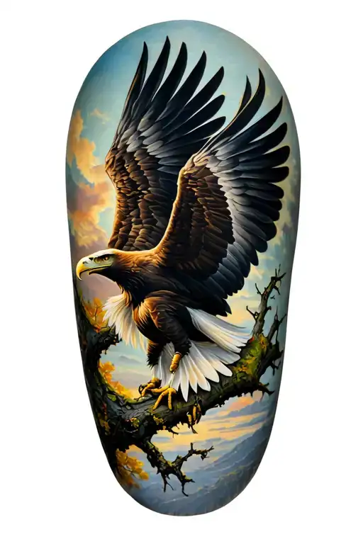 Landing Eagle Wings And Tree Branch