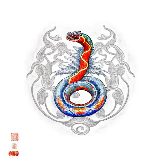 Fire Snake Chinese Sign Miced With Kukulkan Snake