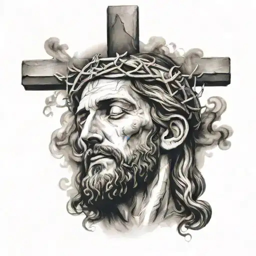 Jesus On A Cross Being Crufixed With Smoke Rising