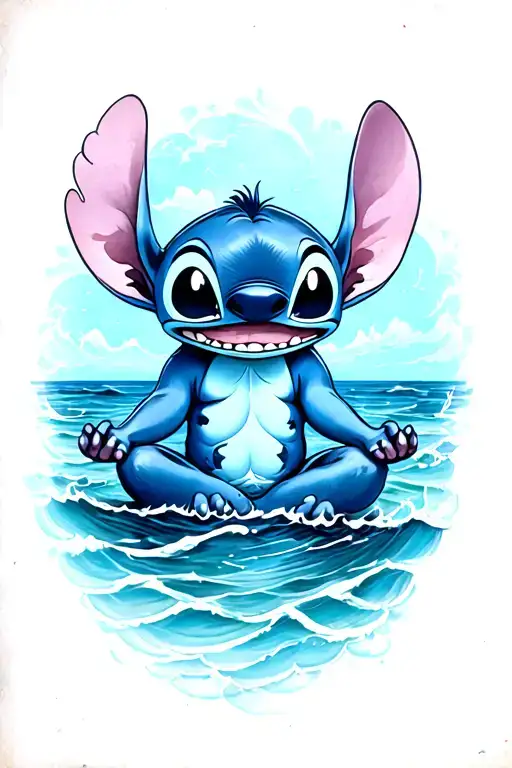 Stitch Mediating In The Ocean