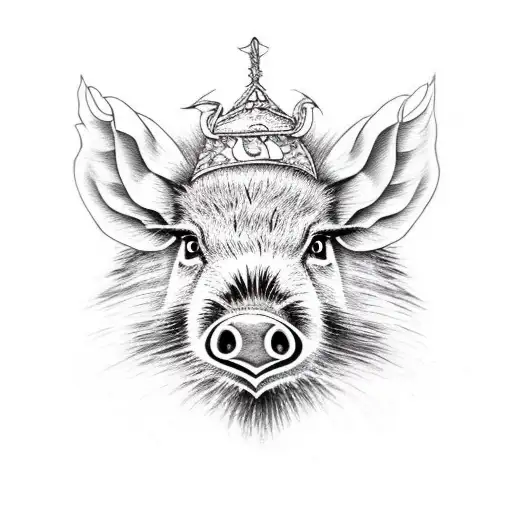 Wild Boar's Head Stabbed With Dagger