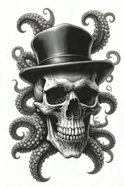 Realistic Skull With Octopus Tentacles