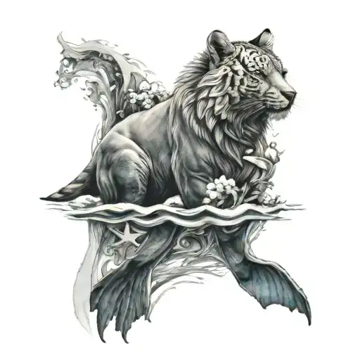 Alpha Animal Surrounded By Calm Ocean Water