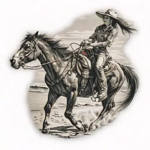 Cowgirl On The Beach Walking