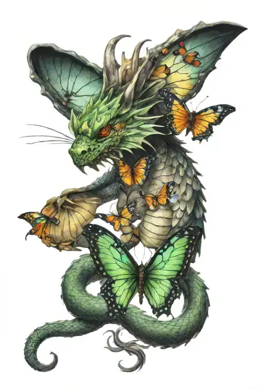 Dragon With Butterfly In Colors