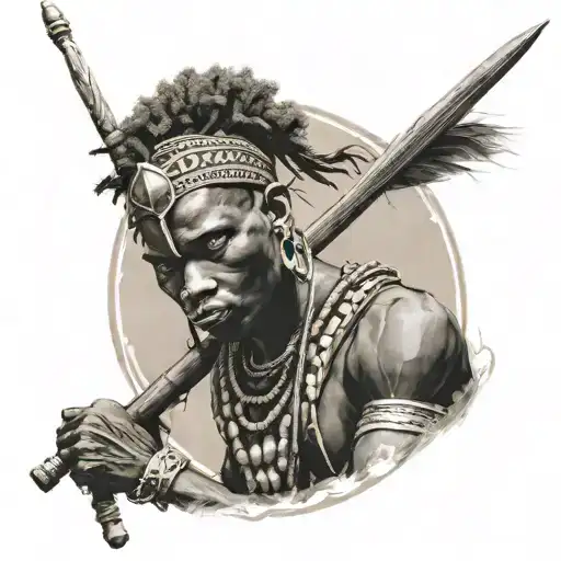 Young African Warrior Holding Spear