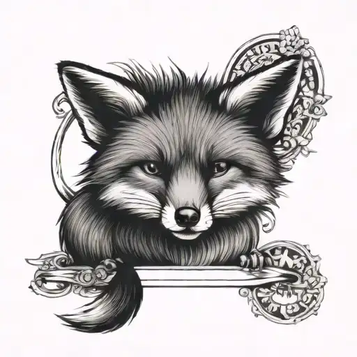 A Fox Tatto With A Banner Writing Honor And Somewhere Yin Yang Or Something Symbols Balance