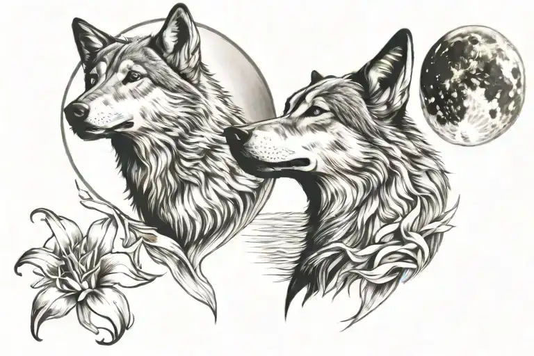 Lily And Wolf Howling At The Moon