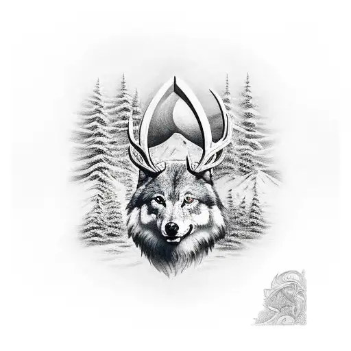 Buck And Wolf With Woods As The Background