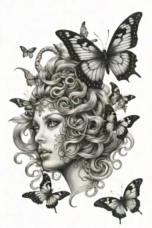 Medusa Sleve And Butterfly Tattoo Design