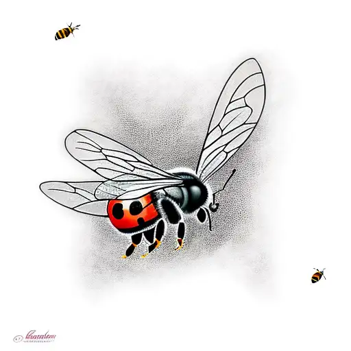 Bee And Ladybug Flying Around Flowers