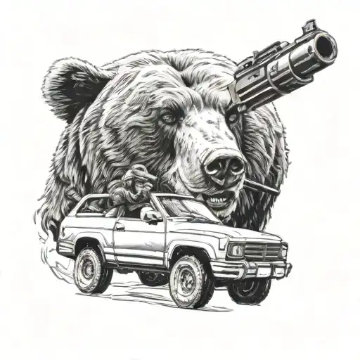 Bear Driving A Car Holding A Gun