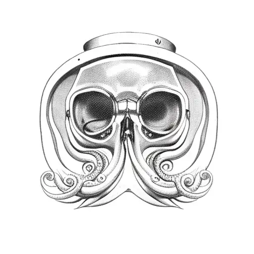 Skull In Diving Helmet With Tentacles Around