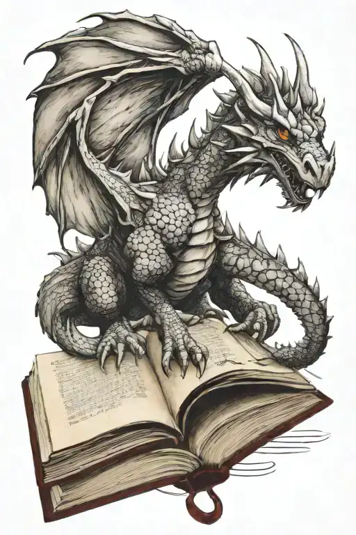 Medieval Dragon Flying Over A Book