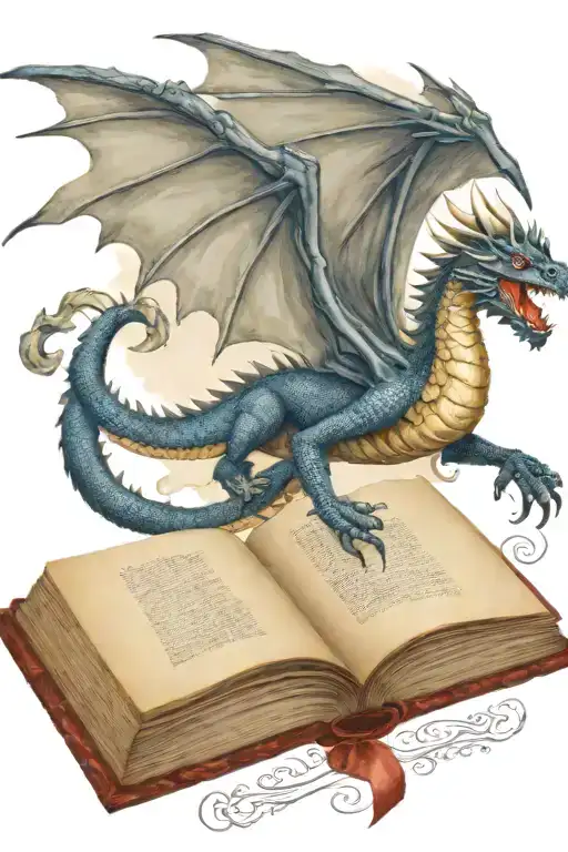 Medieval Dragon Flying Over A Book