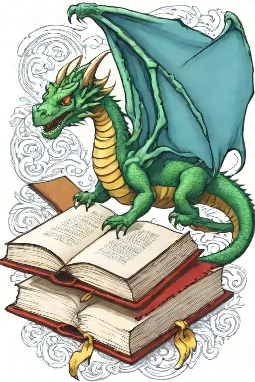 Dragon Flying Over A Book Style Illustration