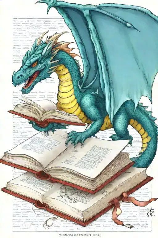 Dragon Flying Over A Book Style Illustration
