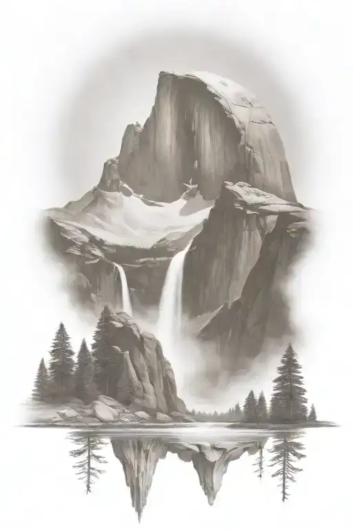 Half Dome Below Mt Whitney With Waterfall And A Trail Leading Up The Middle