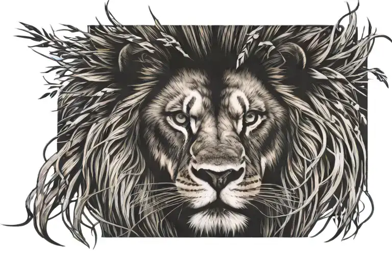 Angry Lion Crown Grass Background
