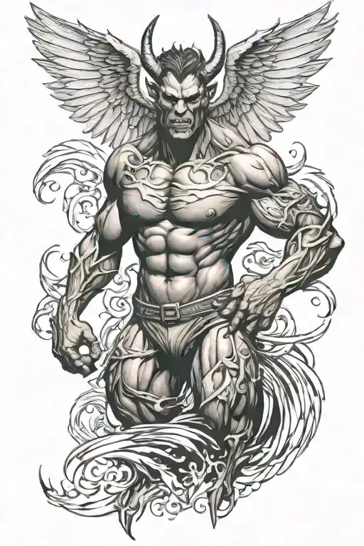 Muscular Demon Standing With Wings Spread