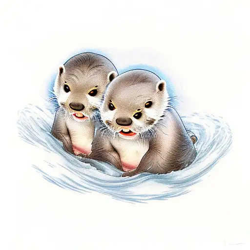 Otter Cuddling Baby Otters